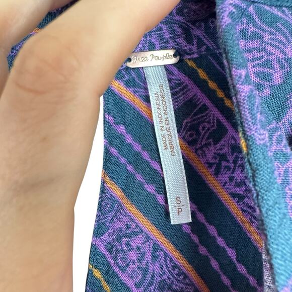 Free People Walking On A Dream Blue Purple Floral Diamond Oversized Tunic Top - Picture 12 of 13